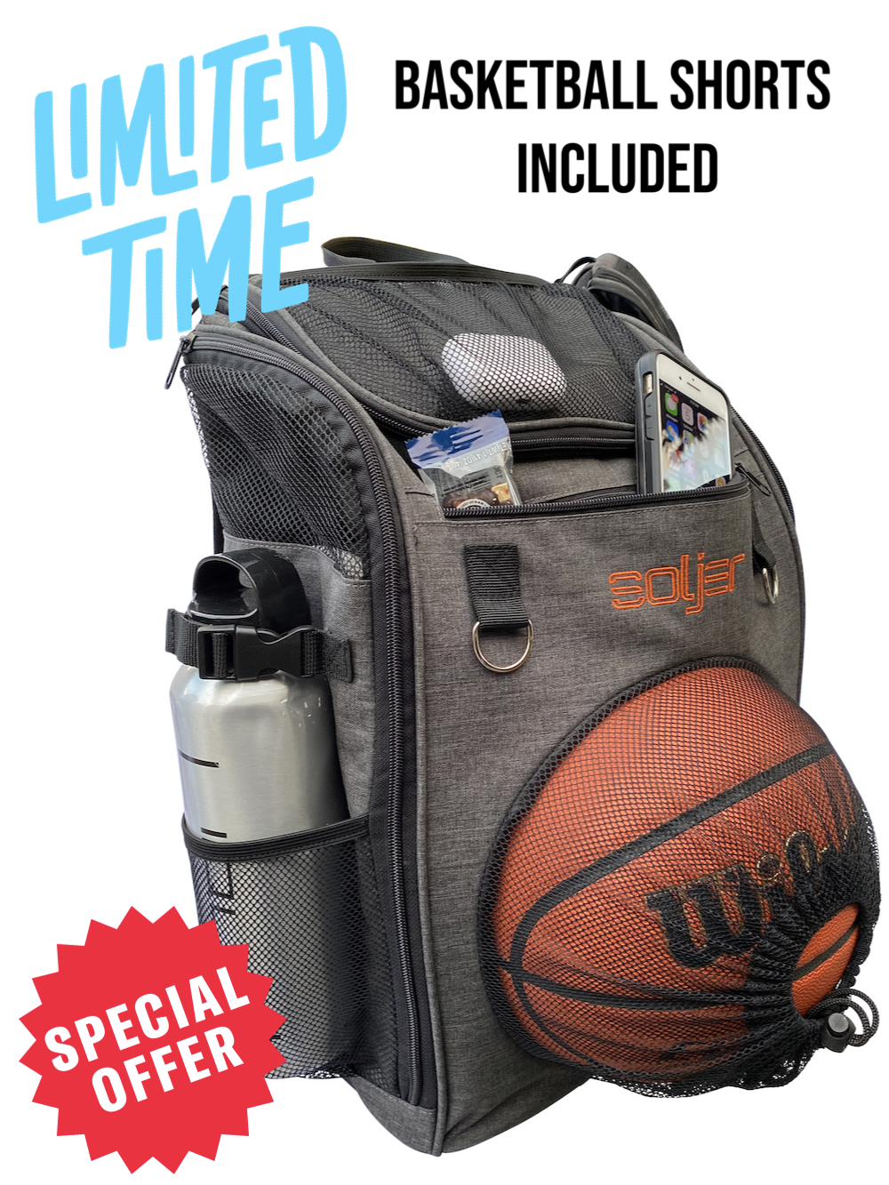 Low Profile Basketball Soccer Gym Back Pack with Wet Net
