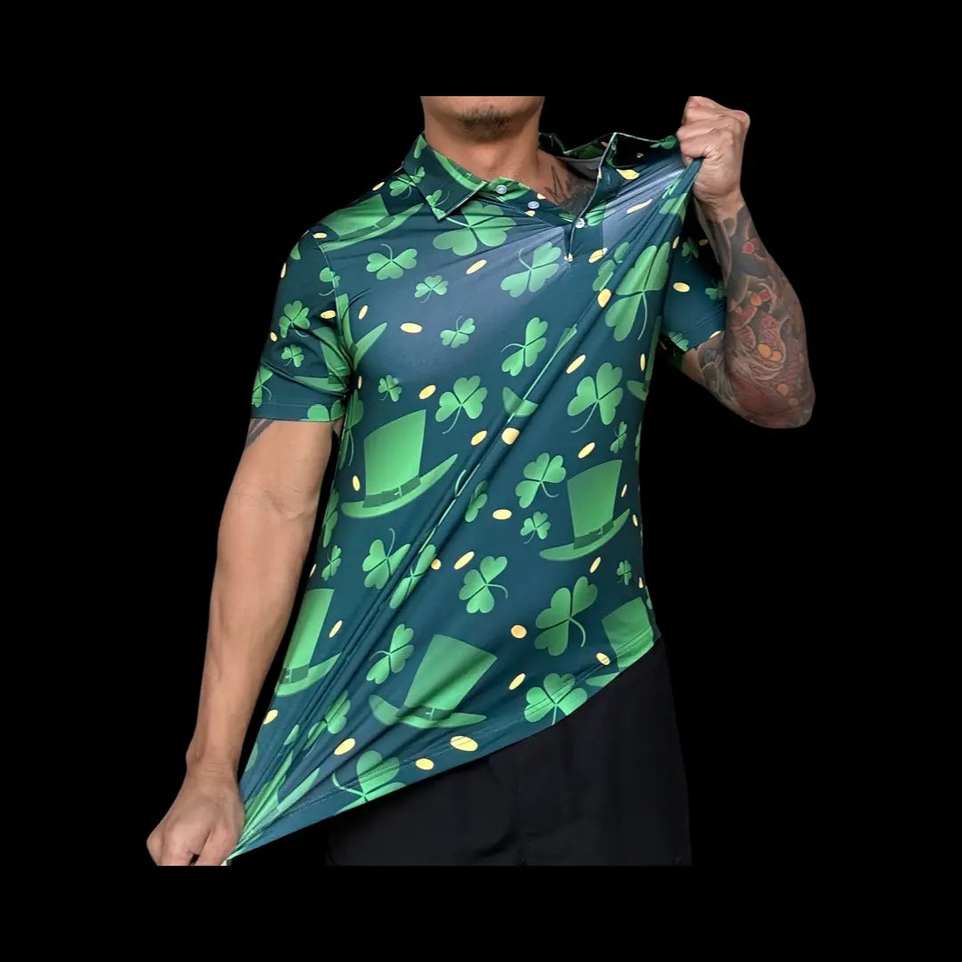 St Pattys Day Leprechaun Clover Golf Shirt. Hackergolf.net