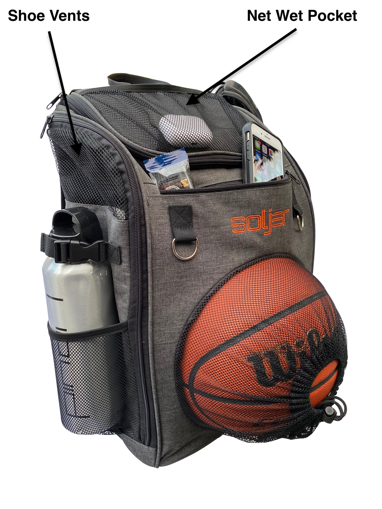 Low Profile Basketball Soccer Gym Back Pack with Wet Net