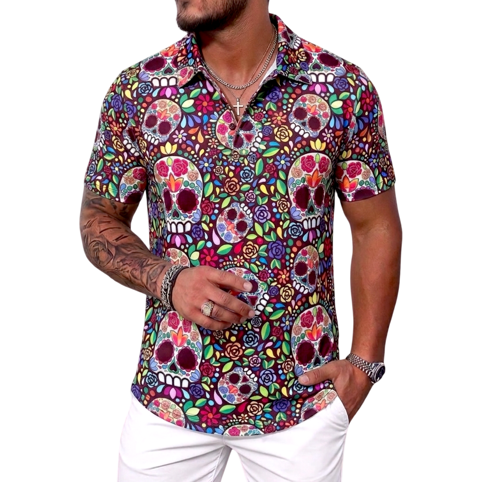 Mexican Day of Dead Skulls Golf Shirt. Hackergolf.net