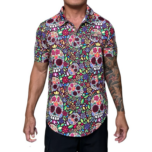 Mexican Day of Dead Skulls Golf Shirt.