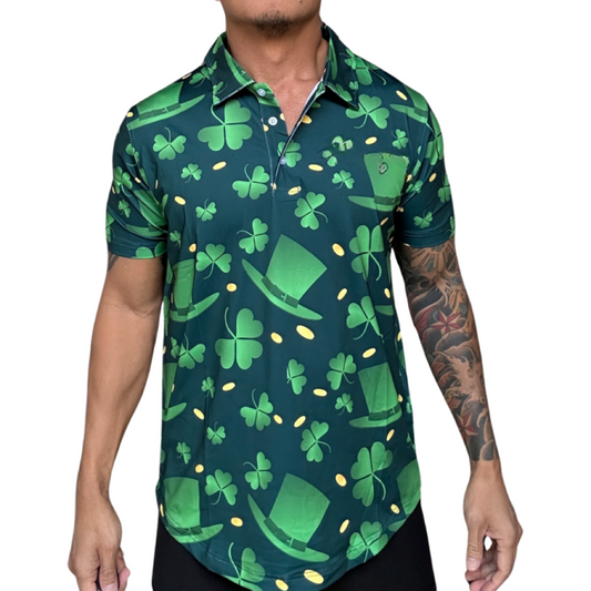 St Pattys Day Leprechaun Clover Golf Shirt.