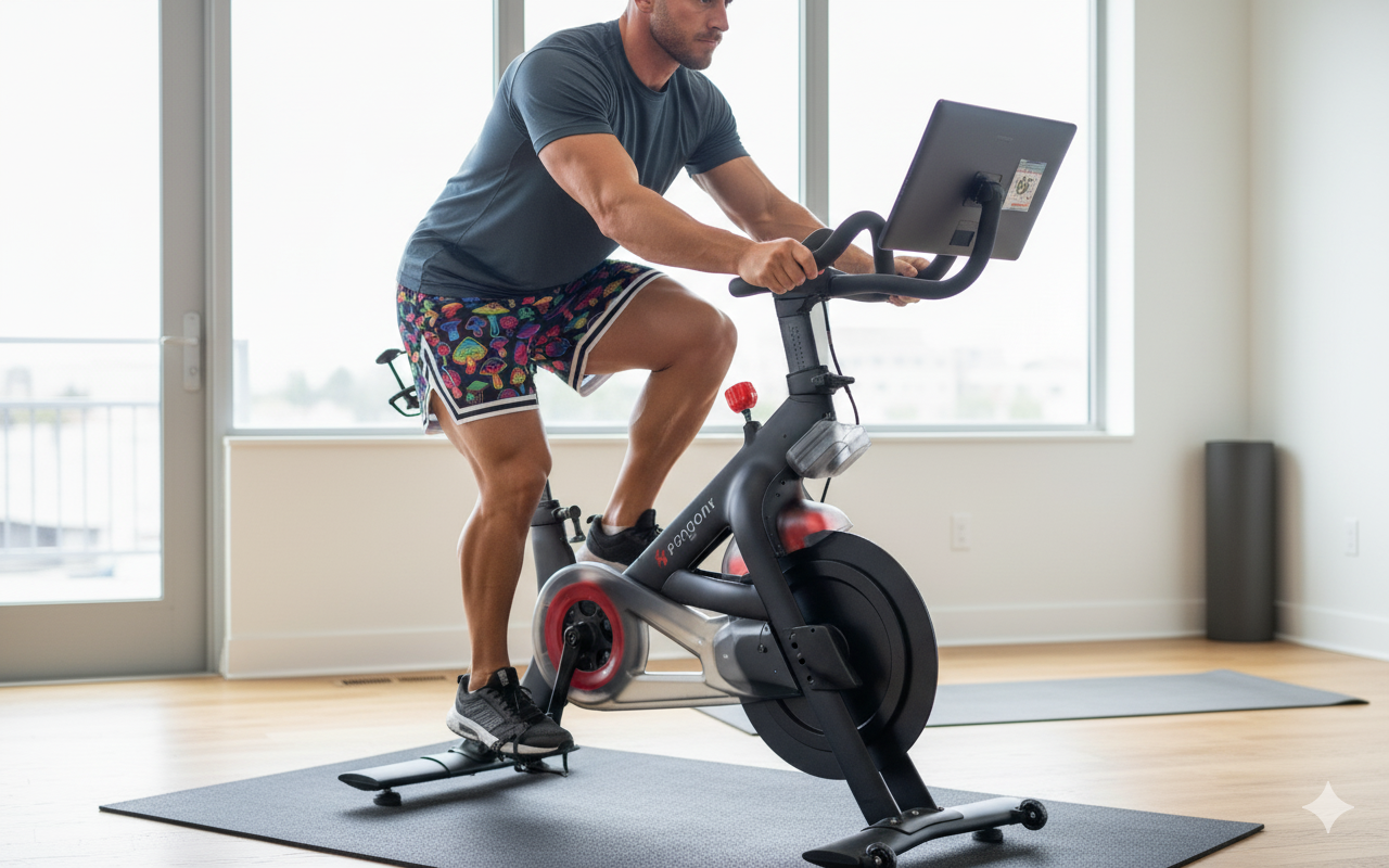 Mens Above The Knee, Short Inseam, Basketball Hoop Shorts - Colorful Mushrooms